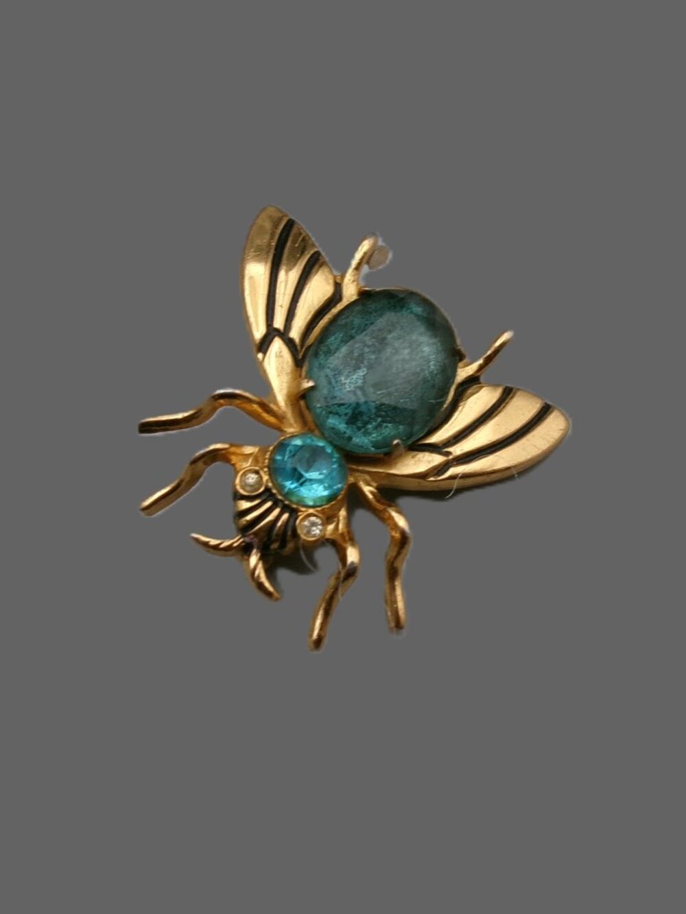 Vintage Coro Pegasus Fly Insect Brooch Pin, Gold Brass Rhinestone Animal Jewelry